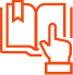 Orange outline drawing of a finger pointer to a page in a book
