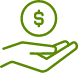 Green outline drawing of hand holding coin