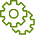 Green outline drawing of gears
